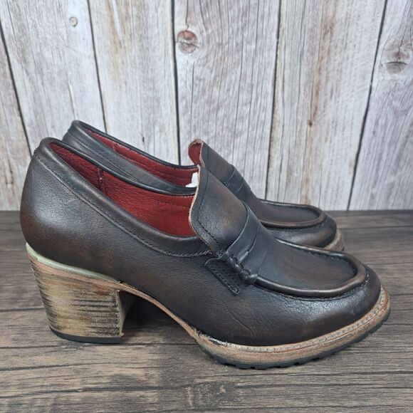 Freebird Bristol Brown Leather Chunky Heel Slip On Loafer Women's Sz 10 (VGC) - Picture 3 of 13